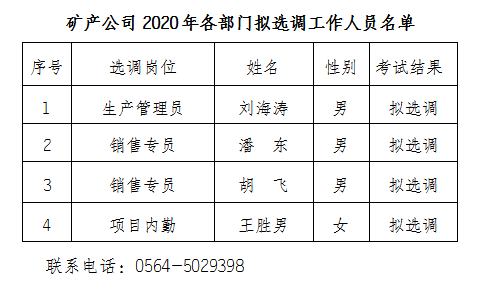 礦產(chǎn)公司各部門擬選調工作人員名單公示